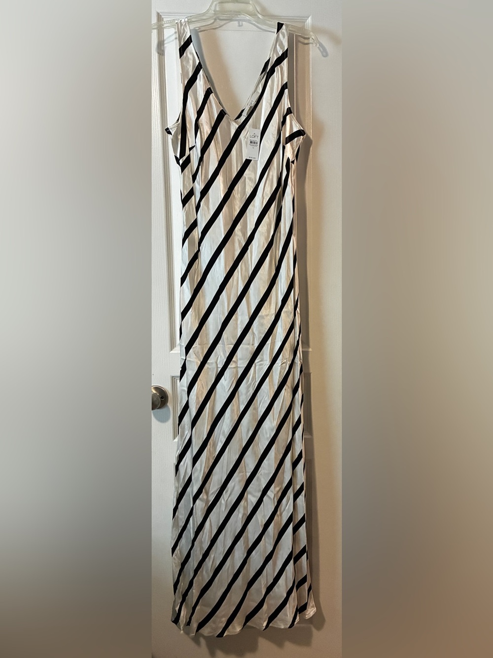 LOFT Black and White Diagonal Stripe Maxi Dress